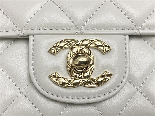 Chanel Mini Flap Bag With Top Handle Shinny Lambskin Gold Tone Metal White AS4924