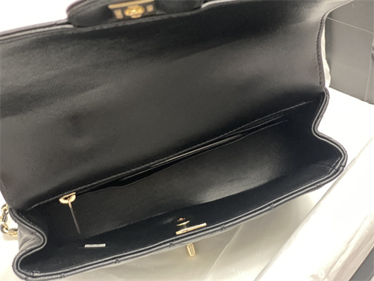 Chanel Mini Flap Bag With Top Handle Shinny Lambskin Gold Tone Metal Black AS4924