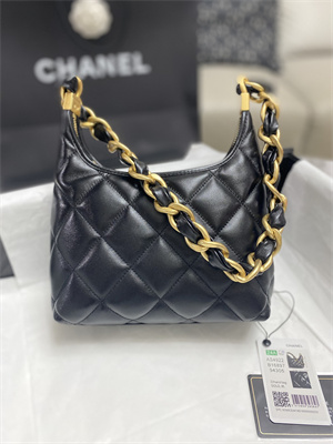 Chanel Small Hobo Bag Shiny Lambskin Gold Tone Metal Black AS4922