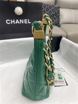 Chanel Small Hobo Bag Shiny Lambskin Gold Tone Metal Green AS4922