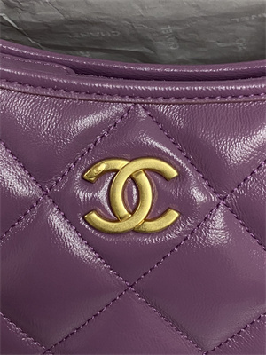 Chanel Small Hobo Bag Shiny Lambskin Gold Tone Metal Purple AS4922