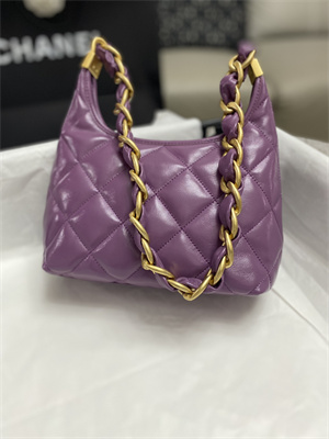 Chanel Small Hobo Bag Shiny Lambskin Gold Tone Metal Purple AS4922