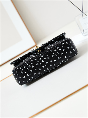 Chanel Medium Classic Handbag Black Calfskin With White Letters AS1112