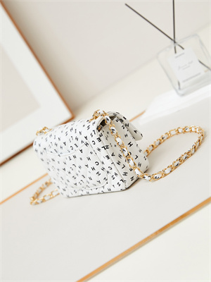 Chanel Mini Classic Handbag White Calfskin With Black Letters AS1116