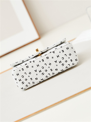 Chanel Mini Classic Handbag White Calfskin With Black Letters AS1116
