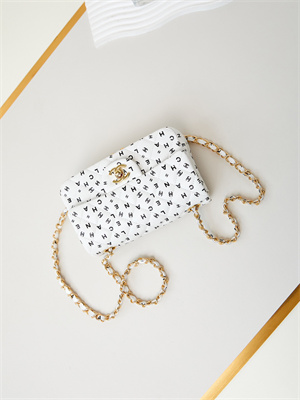 Chanel Mini Classic Handbag White Calfskin With Black Letters AS1116