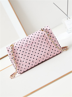 Chanel Medium Classic Handbag Pink Fabric with Black Dot AS4720
