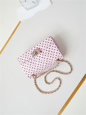 Chanel Medium Classic Handbag Pink Fabric with Black Dot AS4720