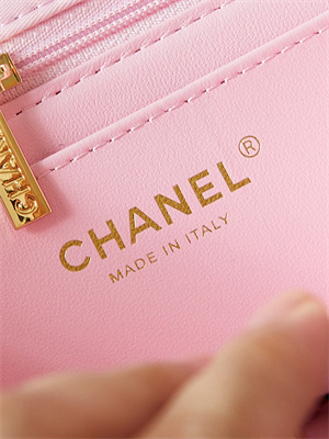 Chanel Medium Classic Handbag Pink Fabric with Black Dot AS4720