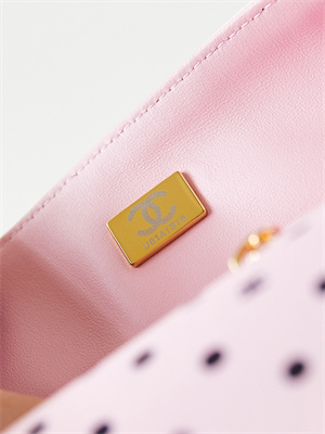 Chanel Medium Classic Handbag Pink Fabric with Black Dot AS4720