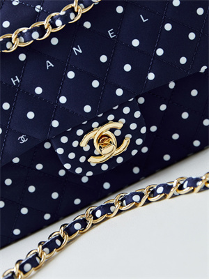 Chanel Medium Classic Handbag Dk Blue Fabric with White Dot AS4720