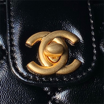 Chanel Mini Bag With Top Handle Shiny Lambskin Gold Tone Metal Black AS4958