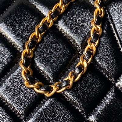 Chanel Mini Bag With Top Handle Shiny Lambskin Gold Tone Metal Black AS4958