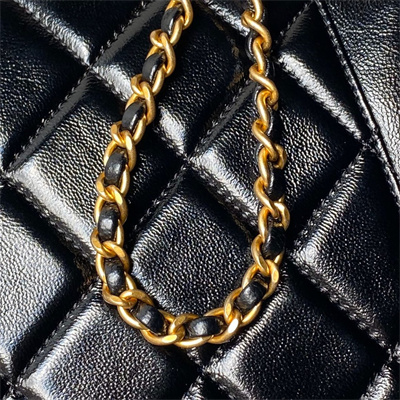 Chanel Small Bag With Top Handle Shiny Lambskin Gold Tone Metal Black AS4959