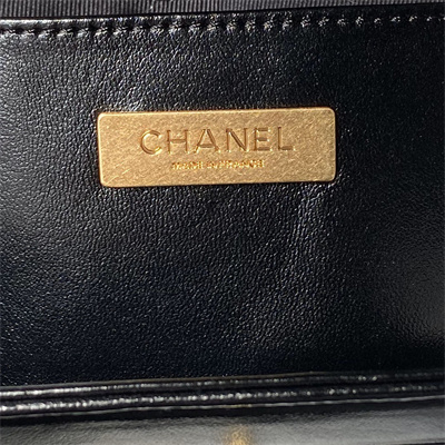 Chanel Small Bag With Top Handle Shiny Lambskin Gold Tone Metal Black AS4959