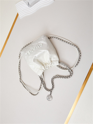 Chanel 22 Mini Handbag Shiny Calfskin Silver Tone Metal White AS3980