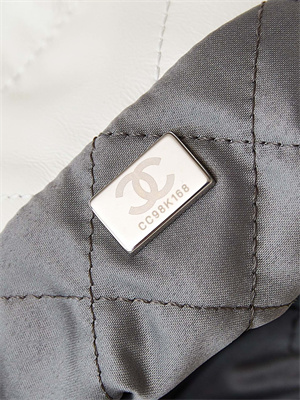 Chanel 22 Mini Handbag Shiny Calfskin Silver Tone Metal White AS3980