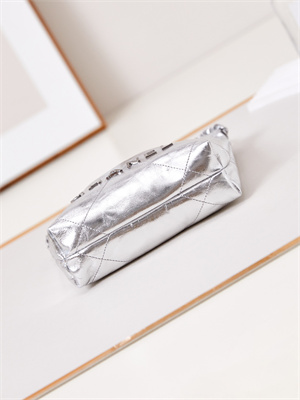 Chanel 22 Mini Handbag Metallic Calfskin Silver Tone Metal Silver AS3980