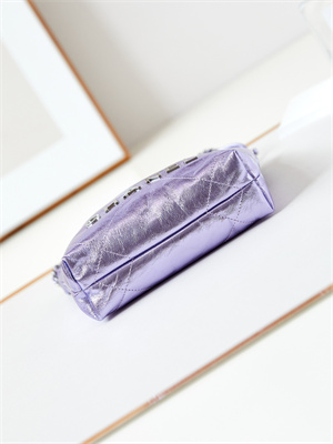 Chanel 22 Mini Handbag Metallic Calfskin Silver Tone Metal Purple AS3980