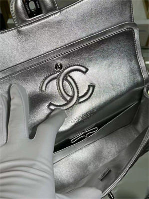 Chanel Medium Classic Flap Bag Metallic Silver AS1112