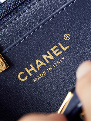 Chanel Mini Classic Handbag Dk Blue Fabric with White Dot A69900