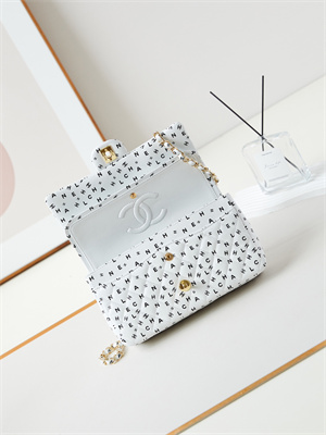 Chanel Medium Classic Handbag White Calfskin With Black Letters AS1112