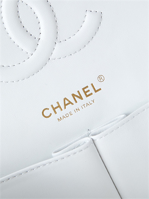 Chanel Medium Classic Handbag White Calfskin With Black Letters AS1112