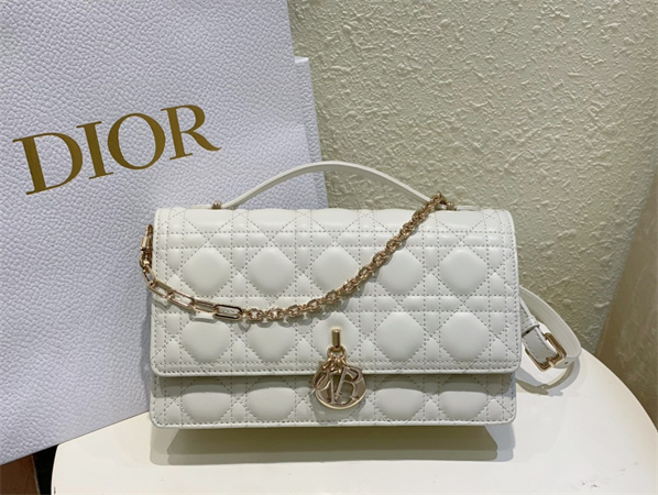 CD Miss Dior Top Handle Bag Cannage Lambskin  White