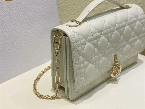 CD Miss Dior Top Handle Bag Cannage Lambskin  White