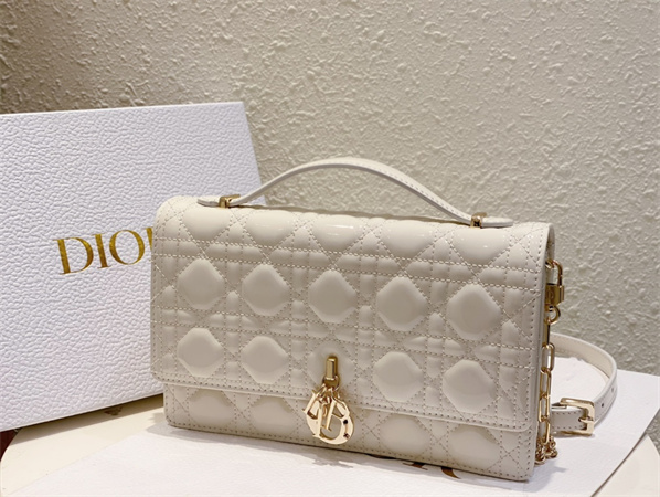 CD Miss Dior Top Handle Bag Cannage Patent Calfskin White