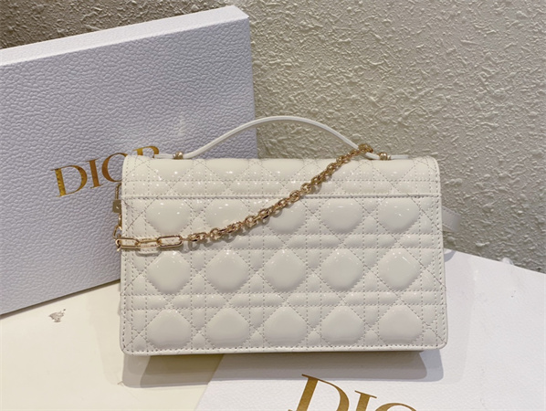 CD Miss Dior Top Handle Bag Cannage Patent Calfskin White