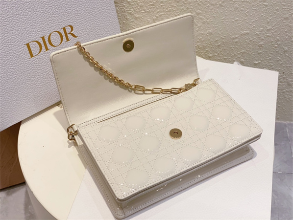 CD Miss Dior Top Handle Bag Cannage Patent Calfskin White