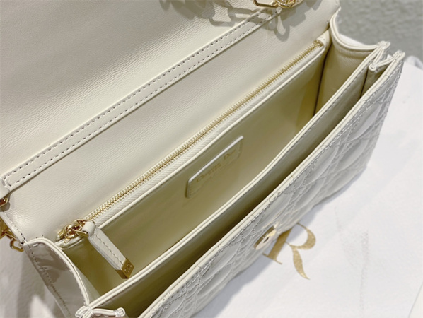 CD Miss Dior Top Handle Bag Cannage Patent Calfskin White