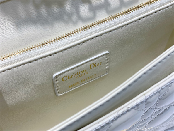 CD Miss Dior Top Handle Bag Cannage Patent Calfskin White