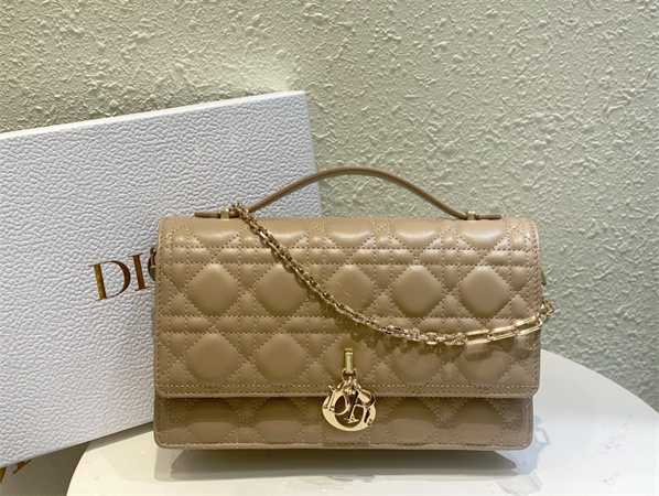 CD Miss Dior Top Handle Bag Cannage Lambskin Biscuit