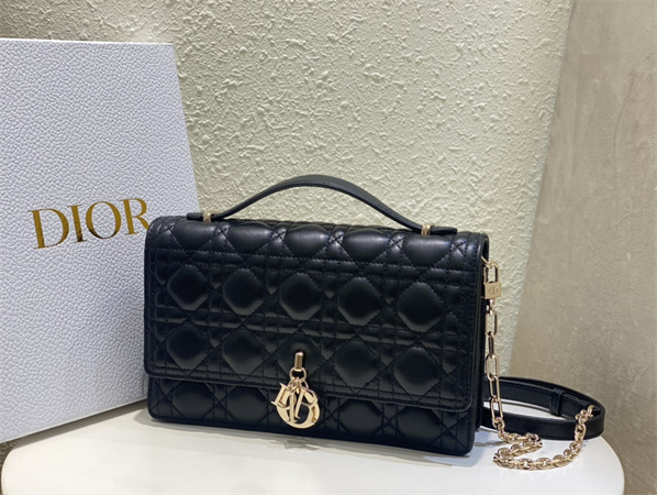 CD Miss Dior Top Handle Bag Cannage Lambskin Black