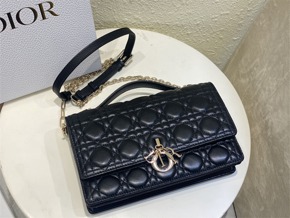 CD Miss Dior Top Handle Bag Cannage Lambskin Black