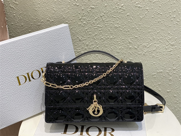 CD Miss Dior Top Handle Bag Cannage Patent Calfskin Black