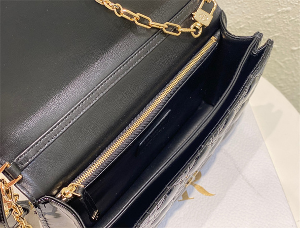 CD Miss Dior Top Handle Bag Cannage Patent Calfskin Black