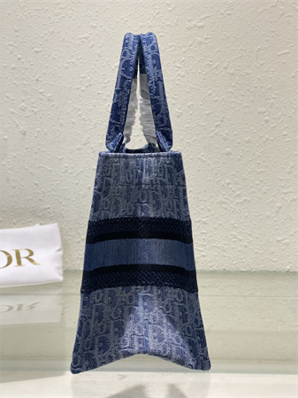 CD Small Book Tote Blue Denim Dior  Oblique Jacquard