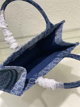 CD Small Book Tote Blue Denim Dior  Oblique Jacquard