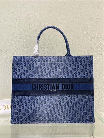 CD Large Book Tote Blue Denim Dior  Oblique Jacquard
