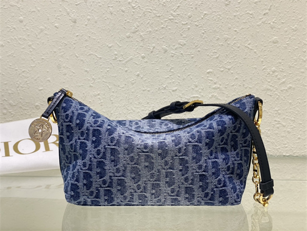 Diorstar Hobo Bag With Chain Blue Denim Dior Oblique Jacquard