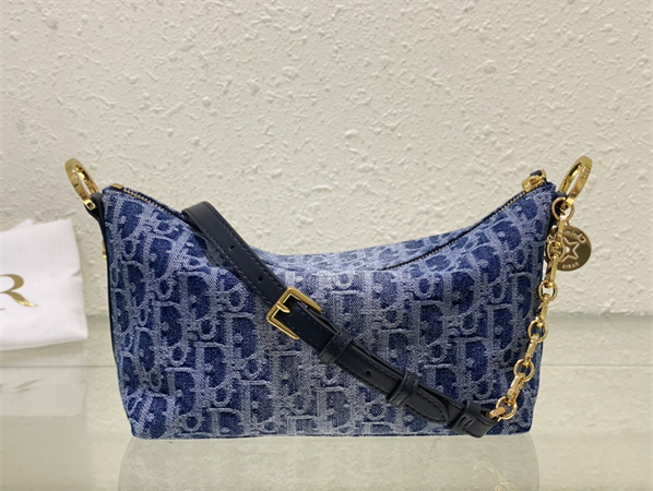 Diorstar Hobo Bag With Chain Blue Denim Dior Oblique Jacquard