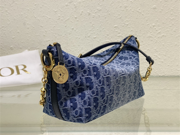 Diorstar Hobo Bag With Chain Blue Denim Dior Oblique Jacquard