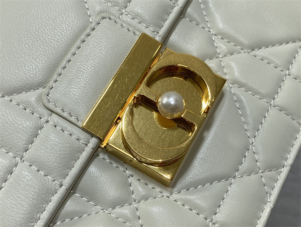 CD Medium Ange Bag White Macrocannage Calfskin