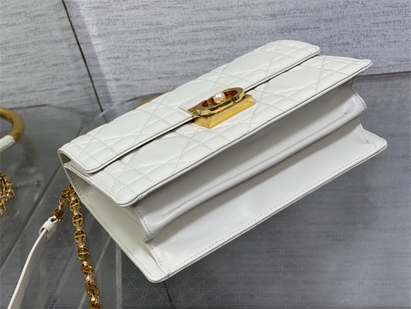 CD Medium Ange Bag White Macrocannage Calfskin