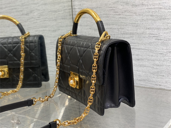 CD Medium Ange Bag Black Macrocannage Calfskin