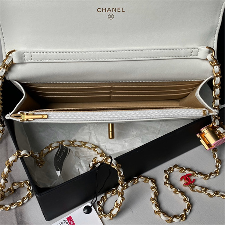 Chanel Wallet On Chain Shiny Lambskin, Enamel & Gold-Tone Metal White AP3938