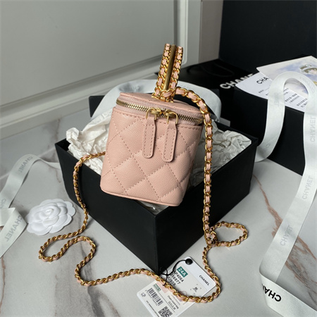 Chanel Vanity Case With Top Handle Grained Calfskin Gold Tone Metal Pink AP4064